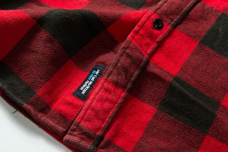 100% Cotton Heavyweight Retro Vintage Spring Autumn Winter Long Sleeve Buffalo Plaid Flannel Shirt Jacket for Men