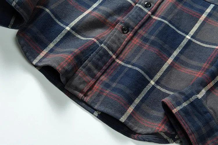 100% Cotton Heavyweight Retro Vintage Spring Autumn Winter Long Sleeve Buffalo Plaid Flannel Shirt Jacket for Men