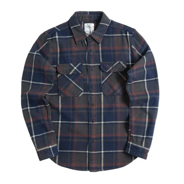 100% Cotton Heavyweight Retro Vintage Spring Autumn Winter Long Sleeve Buffalo Plaid Flannel Shirt Jacket for Men
