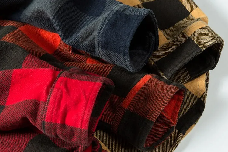 100% Cotton Heavyweight Retro Vintage Spring Autumn Winter Long Sleeve Buffalo Plaid Flannel Shirt Jacket for Men