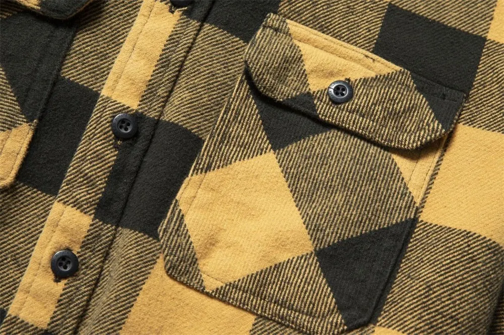 100% Cotton Heavyweight Retro Vintage Spring Autumn Winter Long Sleeve Buffalo Plaid Flannel Shirt Jacket for Men