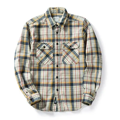 100% Cotton Heavyweight Retro Vintage Spring Autumn Winter Long Sleeve Buffalo Plaid Flannel Shirt Jacket for Men