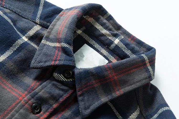 100% Cotton Heavyweight Retro Vintage Spring Autumn Winter Long Sleeve Buffalo Plaid Flannel Shirt Jacket for Men