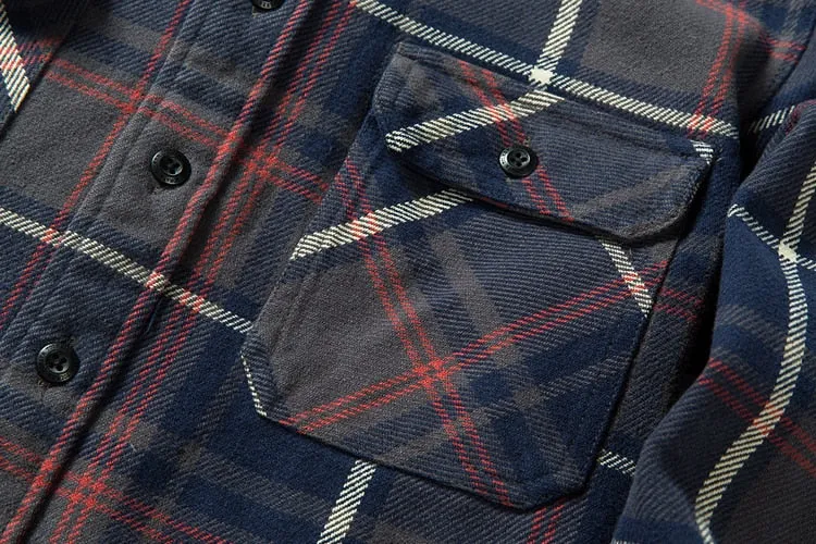 100% Cotton Heavyweight Retro Vintage Spring Autumn Winter Long Sleeve Buffalo Plaid Flannel Shirt Jacket for Men