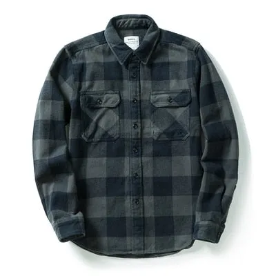 100% Cotton Heavyweight Retro Vintage Spring Autumn Winter Long Sleeve Buffalo Plaid Flannel Shirt Jacket for Men