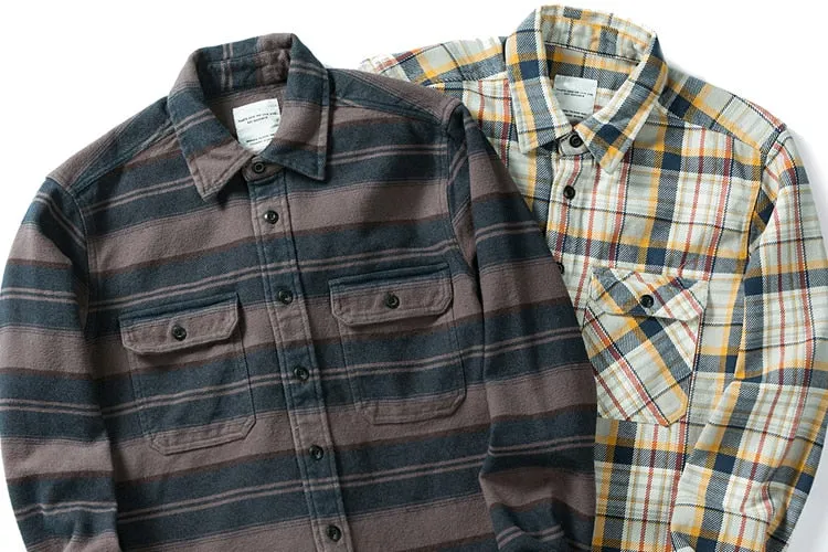 100% Cotton Heavyweight Retro Vintage Spring Autumn Winter Long Sleeve Buffalo Plaid Flannel Shirt Jacket for Men