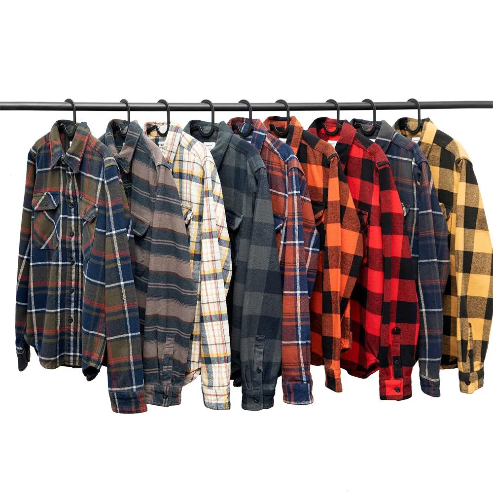 100% Cotton Heavyweight Retro Vintage Spring Autumn Winter Long Sleeve Buffalo Plaid Flannel Shirt Jacket for Men