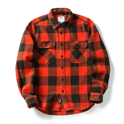 100% Cotton Heavyweight Retro Vintage Spring Autumn Winter Long Sleeve Buffalo Plaid Flannel Shirt Jacket for Men