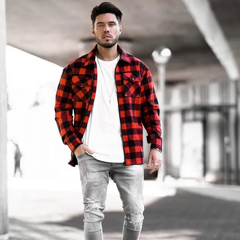 100% Cotton Heavyweight Retro Vintage Spring Autumn Winter Long Sleeve Buffalo Plaid Flannel Shirt Jacket for Men