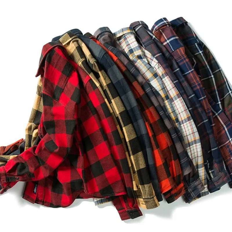 100% Cotton Heavyweight Retro Vintage Spring Autumn Winter Long Sleeve Buffalo Plaid Flannel Shirt Jacket for Men