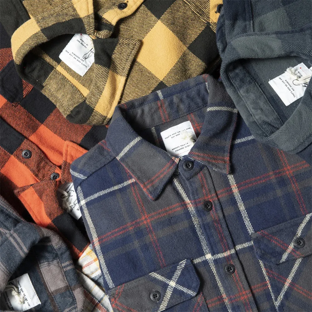 100% Cotton Heavyweight Retro Vintage Spring Autumn Winter Long Sleeve Buffalo Plaid Flannel Shirt Jacket for Men