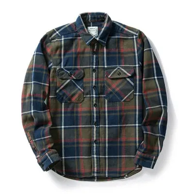 100% Cotton Heavyweight Retro Vintage Spring Autumn Winter Long Sleeve Buffalo Plaid Flannel Shirt Jacket for Men