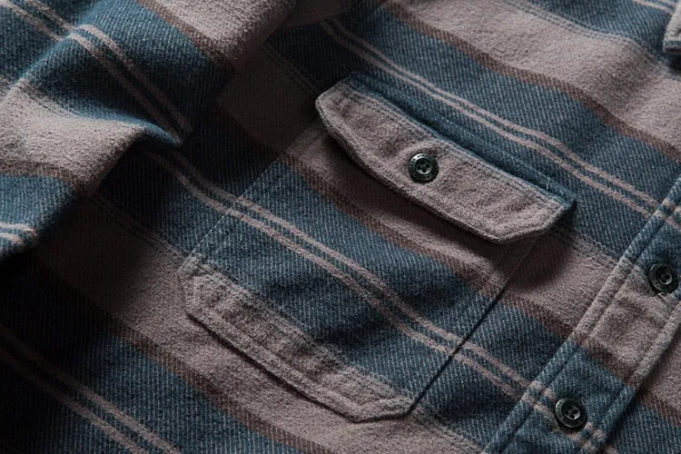 100% Cotton Heavyweight Retro Vintage Spring Autumn Winter Long Sleeve Buffalo Plaid Flannel Shirt Jacket for Men