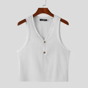 Aidase Tops Korean Style Men Summer Fashion Knitted Pit Stripe V-neck Vests Casual Simple Solid Sleeveless Tank Tops S-5XL
