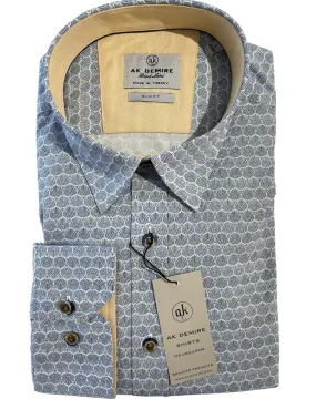 AK DEMIRE AKTB-225 L/S Geo Print Shirt - White/Blue
