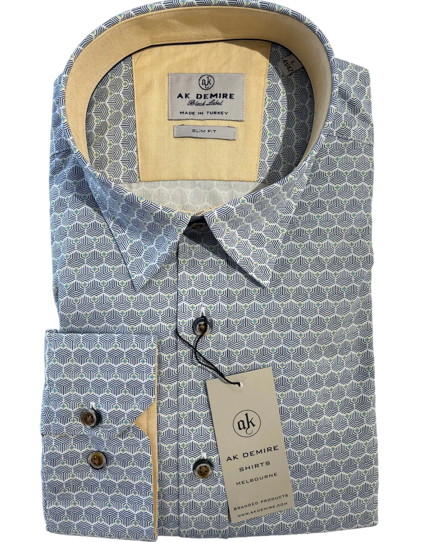 AK DEMIRE AKTB-225 L/S Geo Print Shirt - White/Blue