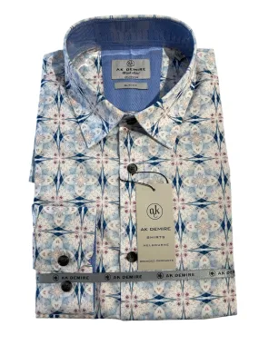 AK DEMIRE AKTUR-314 L/S Geo Print Shirt - White