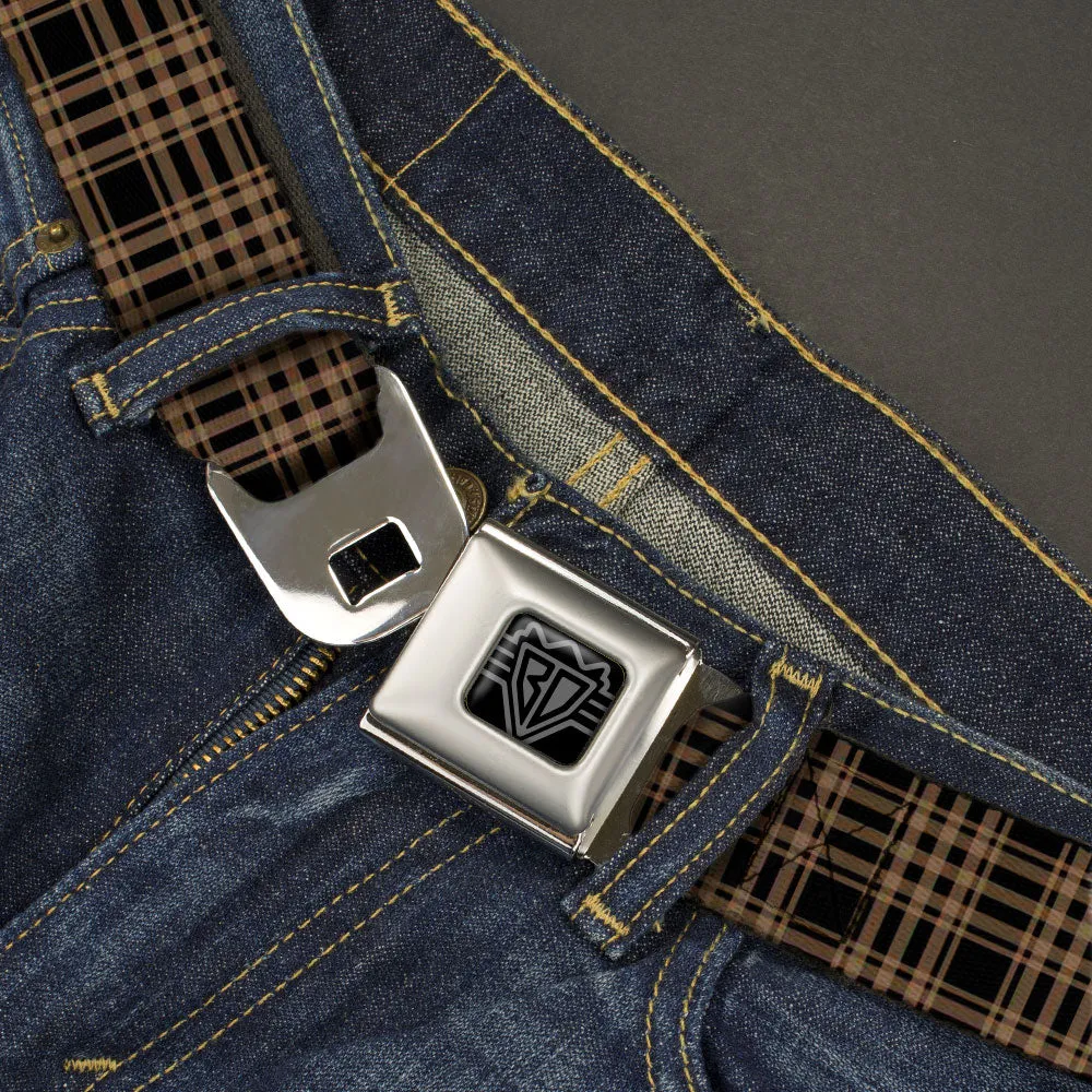 BD Wings Logo CLOSE-UP Black/Silver Seatbelt Belt - Plaid3 Black/Brown Webbing