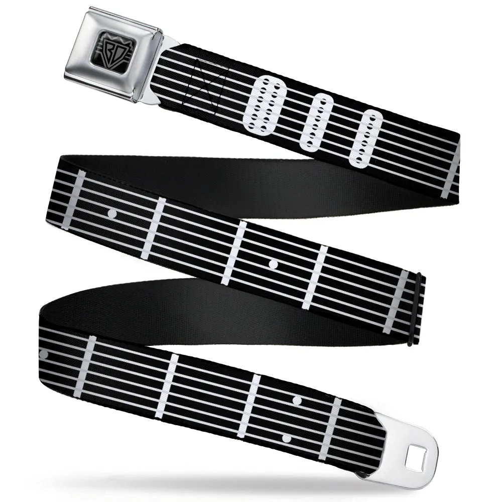 BD Wings Logo CLOSE-UP Full Color Black Silver Seatbelt Belt - Guitar Neck Black/White Webbing