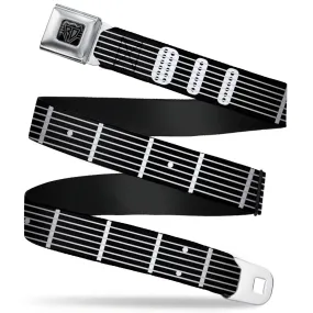BD Wings Logo CLOSE-UP Full Color Black Silver Seatbelt Belt - Guitar Neck Black/White Webbing