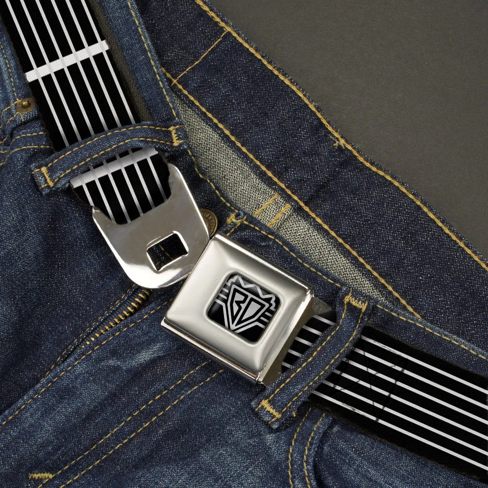 BD Wings Logo CLOSE-UP Full Color Black Silver Seatbelt Belt - Guitar Neck Black/White Webbing