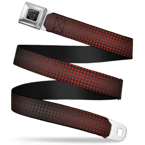 BD Wings Logo CLOSE-UP Full Color Black Silver Seatbelt Belt - Micro Polka Dots Transitions Black/Red Webbing