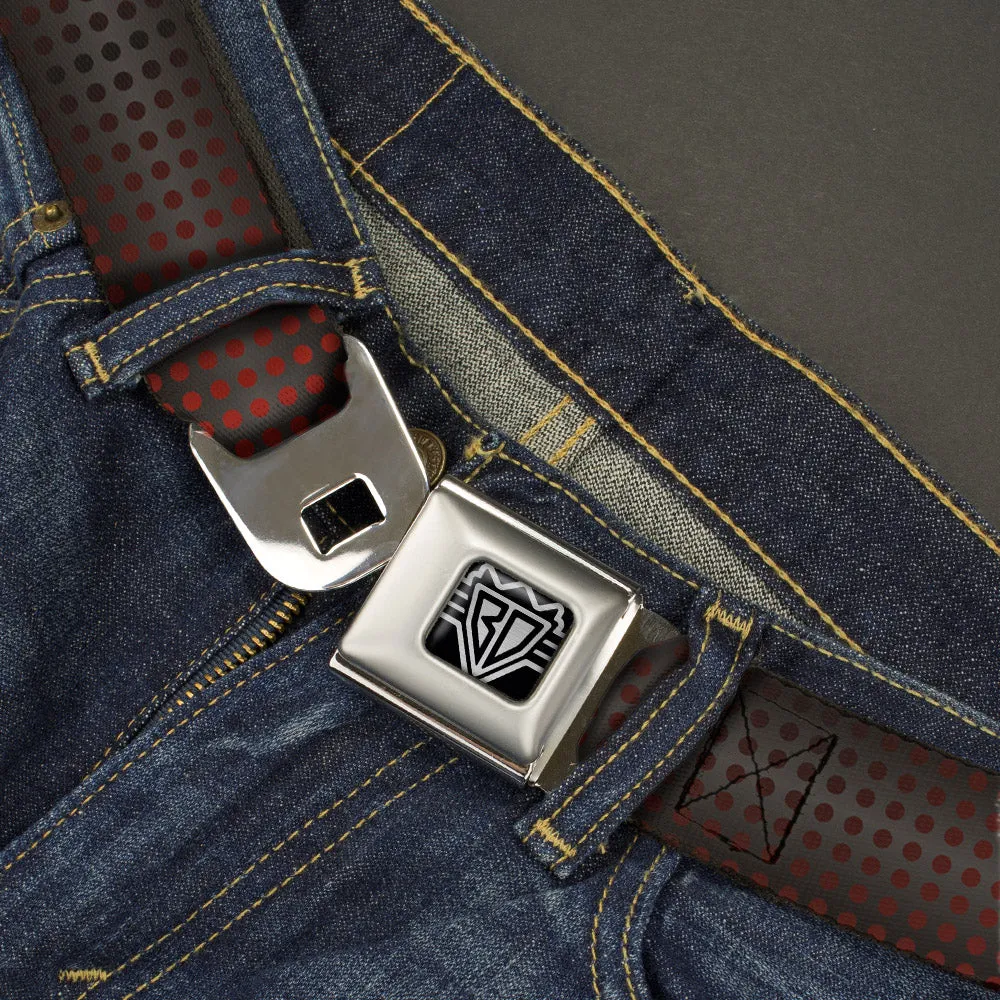 BD Wings Logo CLOSE-UP Full Color Black Silver Seatbelt Belt - Micro Polka Dots Transitions Black/Red Webbing