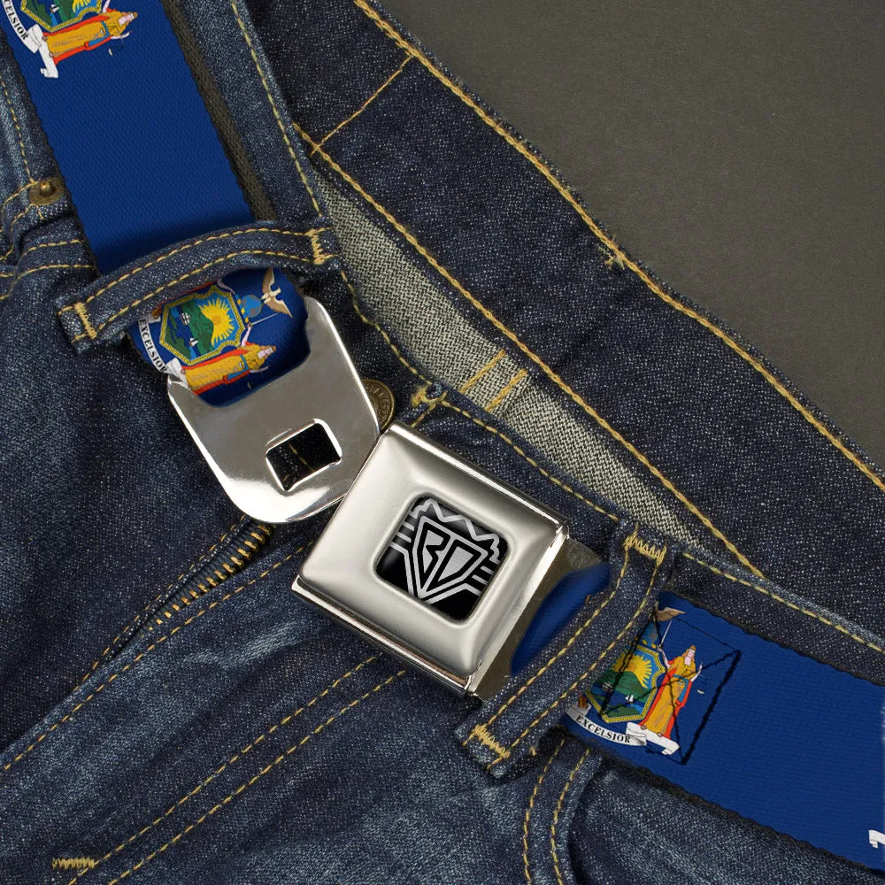 BD Wings Logo CLOSE-UP Full Color Black Silver Seatbelt Belt - New York Flag Continuous Webbing