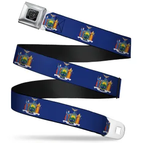 BD Wings Logo CLOSE-UP Full Color Black Silver Seatbelt Belt - New York Flag Continuous Webbing