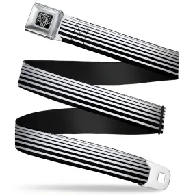 BD Wings Logo CLOSE-UP Full Color Black Silver Seatbelt Belt - Stripe Transition Black/White Webbing