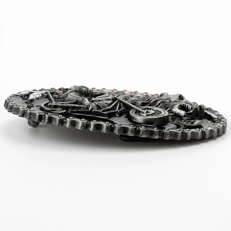 Biker and Wolf Buckle Faux Leather Belt
