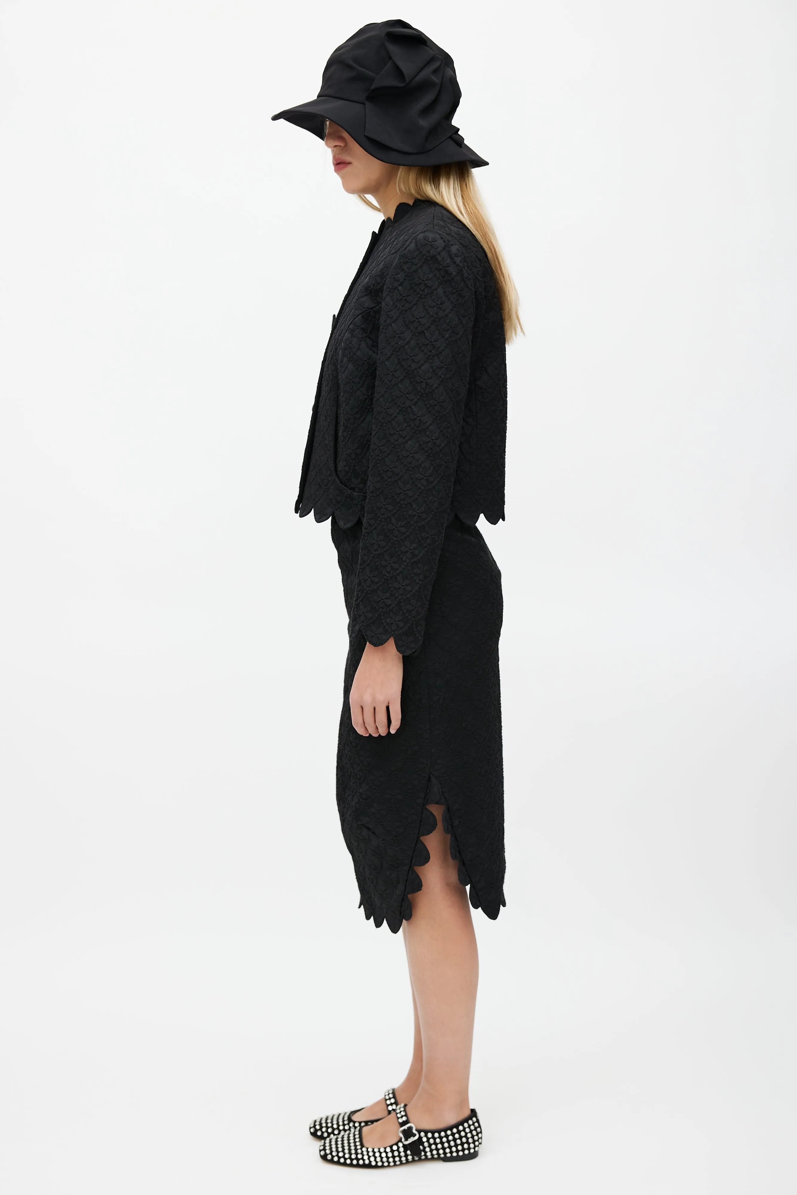 Black Brocade Dress & Blazer Set