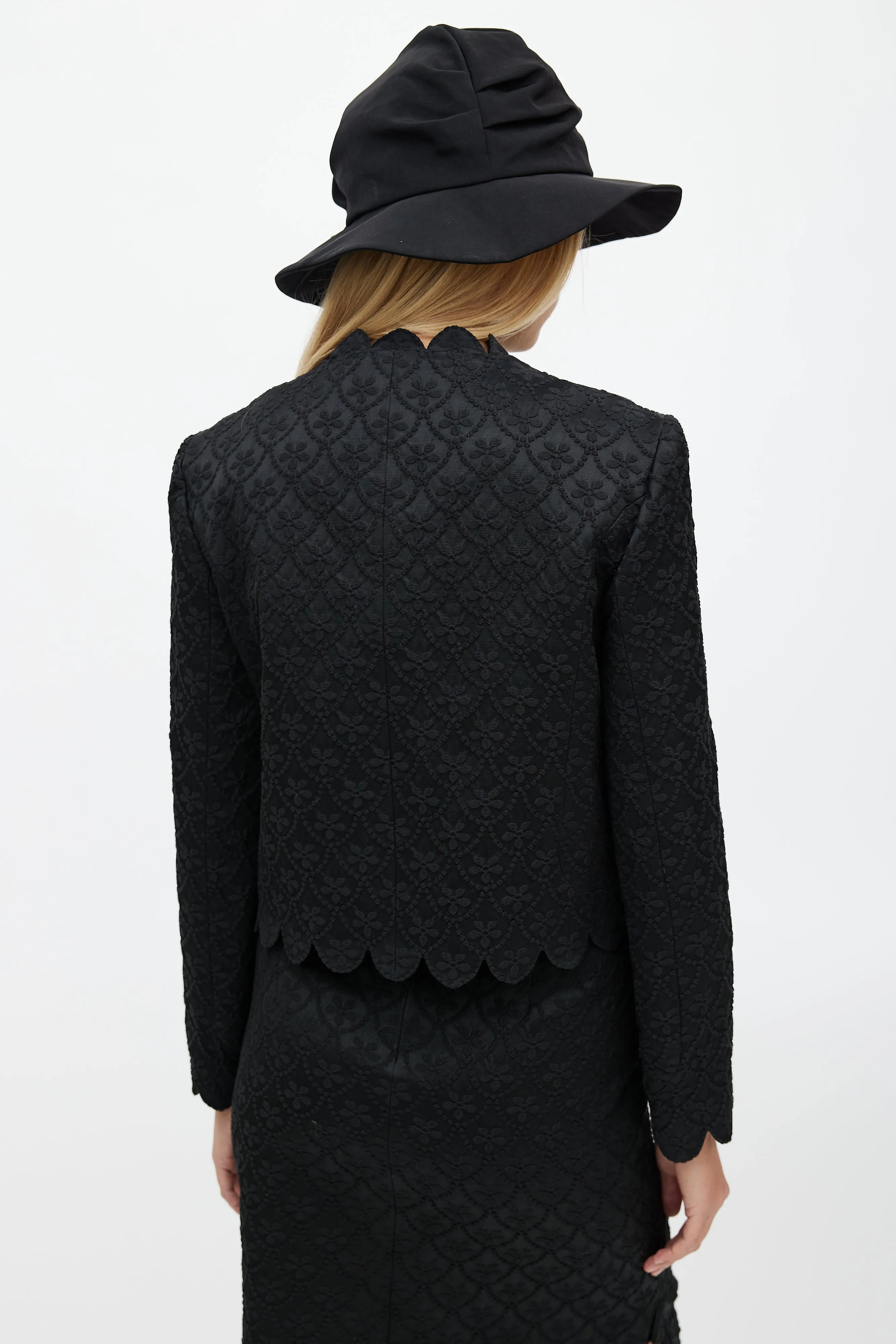 Black Brocade Dress & Blazer Set