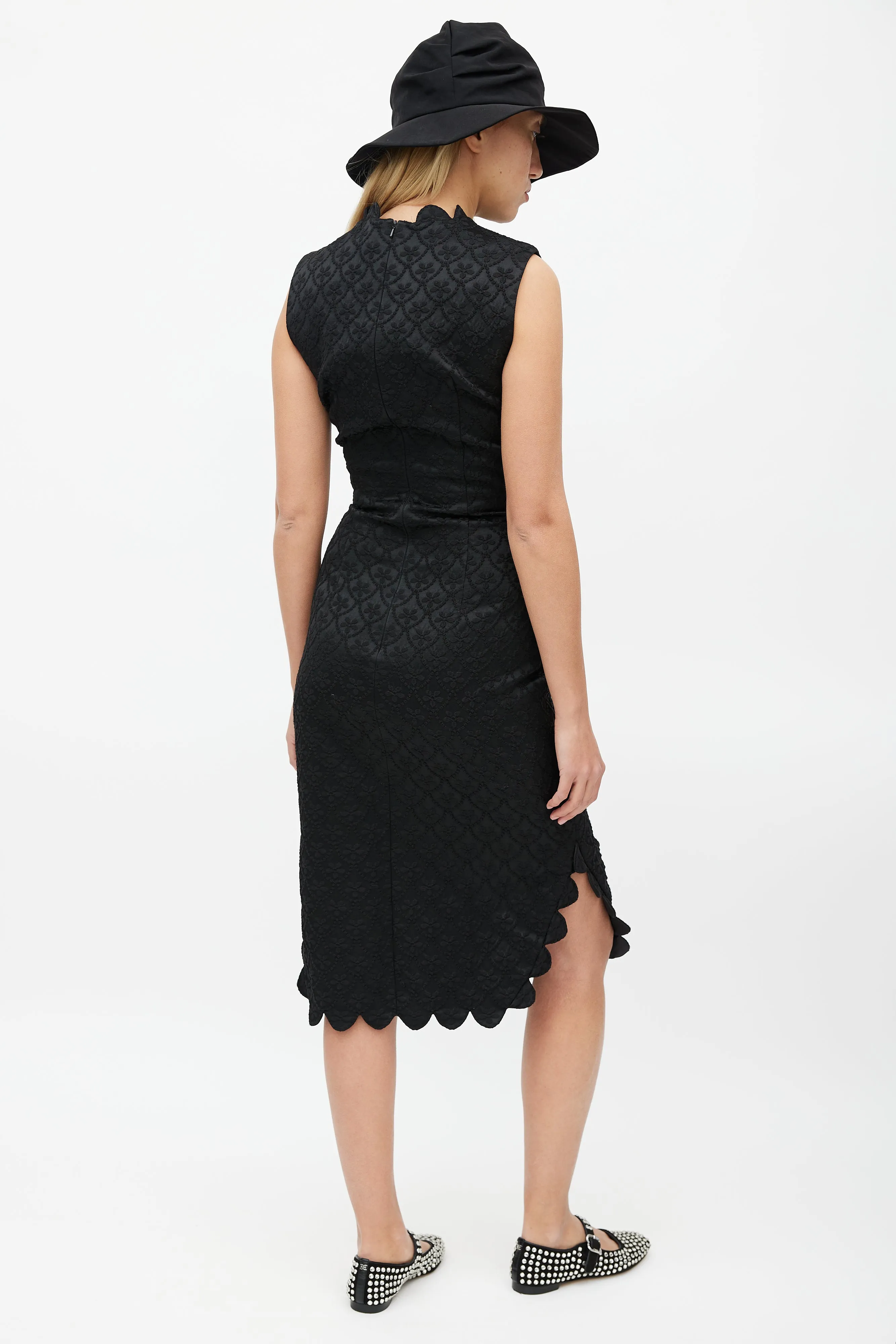 Black Brocade Dress & Blazer Set