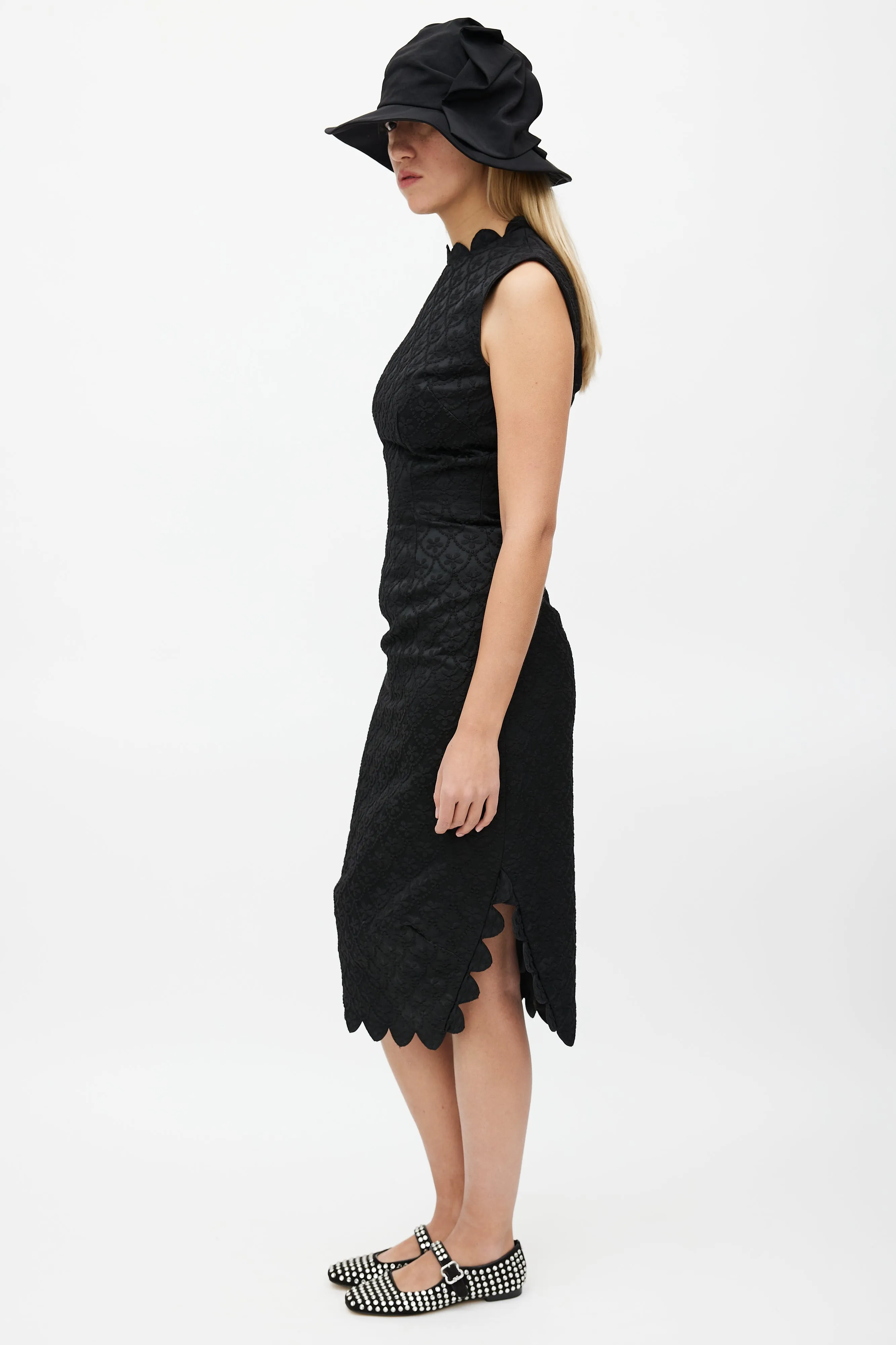 Black Brocade Dress & Blazer Set