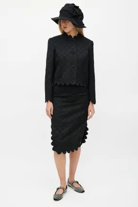 Black Brocade Dress & Blazer Set