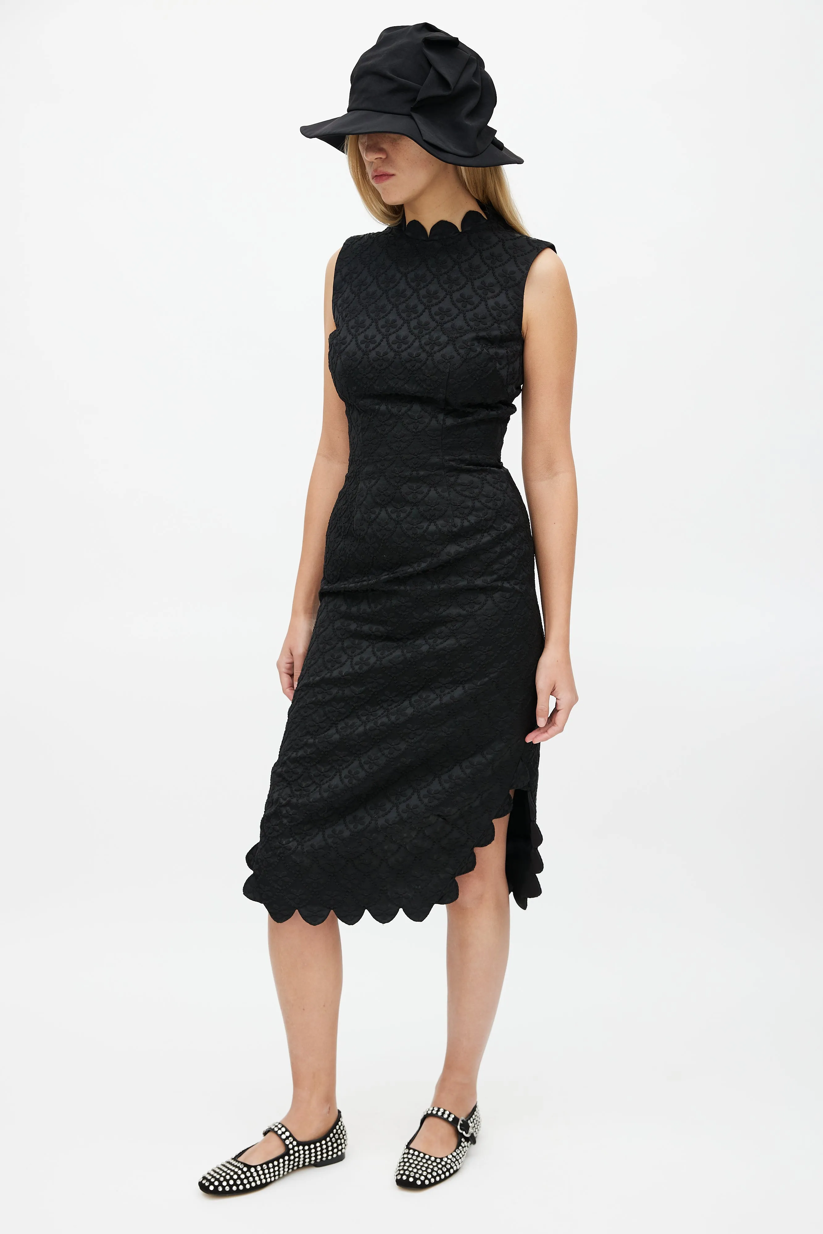 Black Brocade Dress & Blazer Set