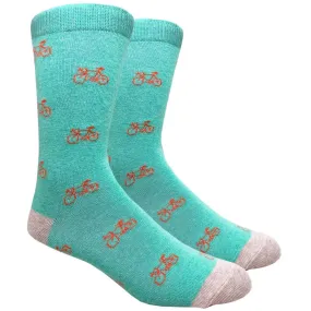 Black Label Men's Dress Socks - Bicycles - Teal with Orange