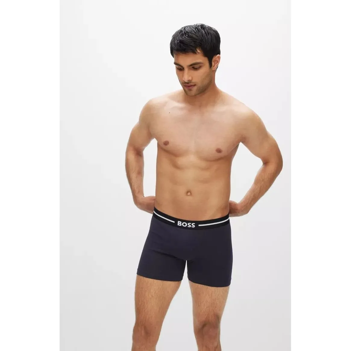 BOSS THREE-PACK OF STRETCH-COTTON BOXER BRIEFS WITH LOGO WAISTBANDS