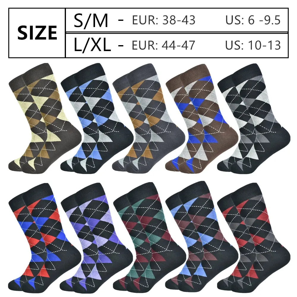 Brand Men's Socks Soft and breathable High Quality Cotton black Classic pattern Happy Gentleman Plus Size Mens dress Socks