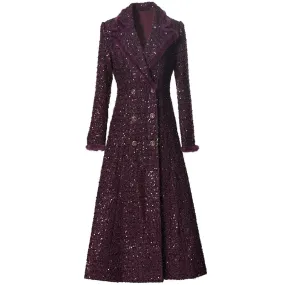 Brittany Double Breasted Sequins Tweed Coat