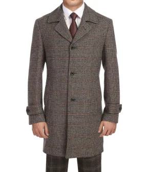 Brown Slim Fit Wool Blended Long Overcoat