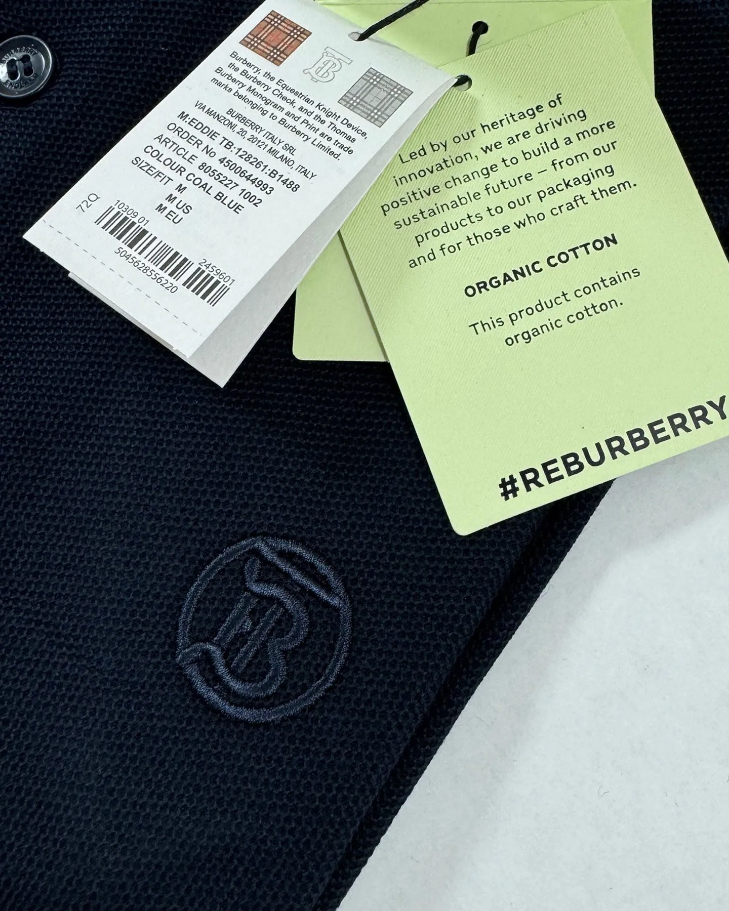 Burberry Men Polo Shirt Eddie Coal Blue Cotton Regular Fit XXL SALE