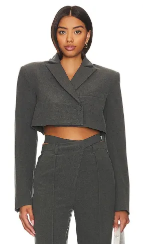 Camila Coelho Ludlow Cropped Blazer in Charcoal