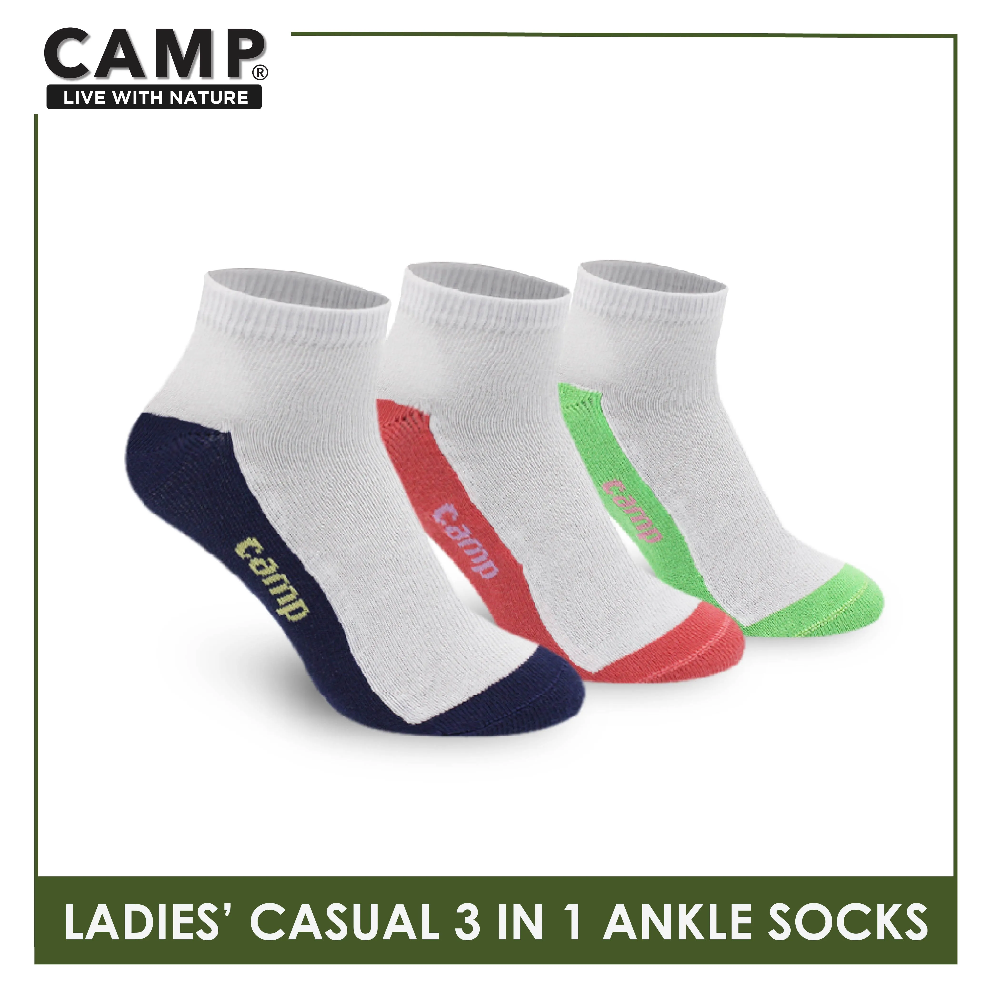 Camp Ladies' Cotton Lite Thin Casual Ankle Socks 3 pairs in a pack CLC5