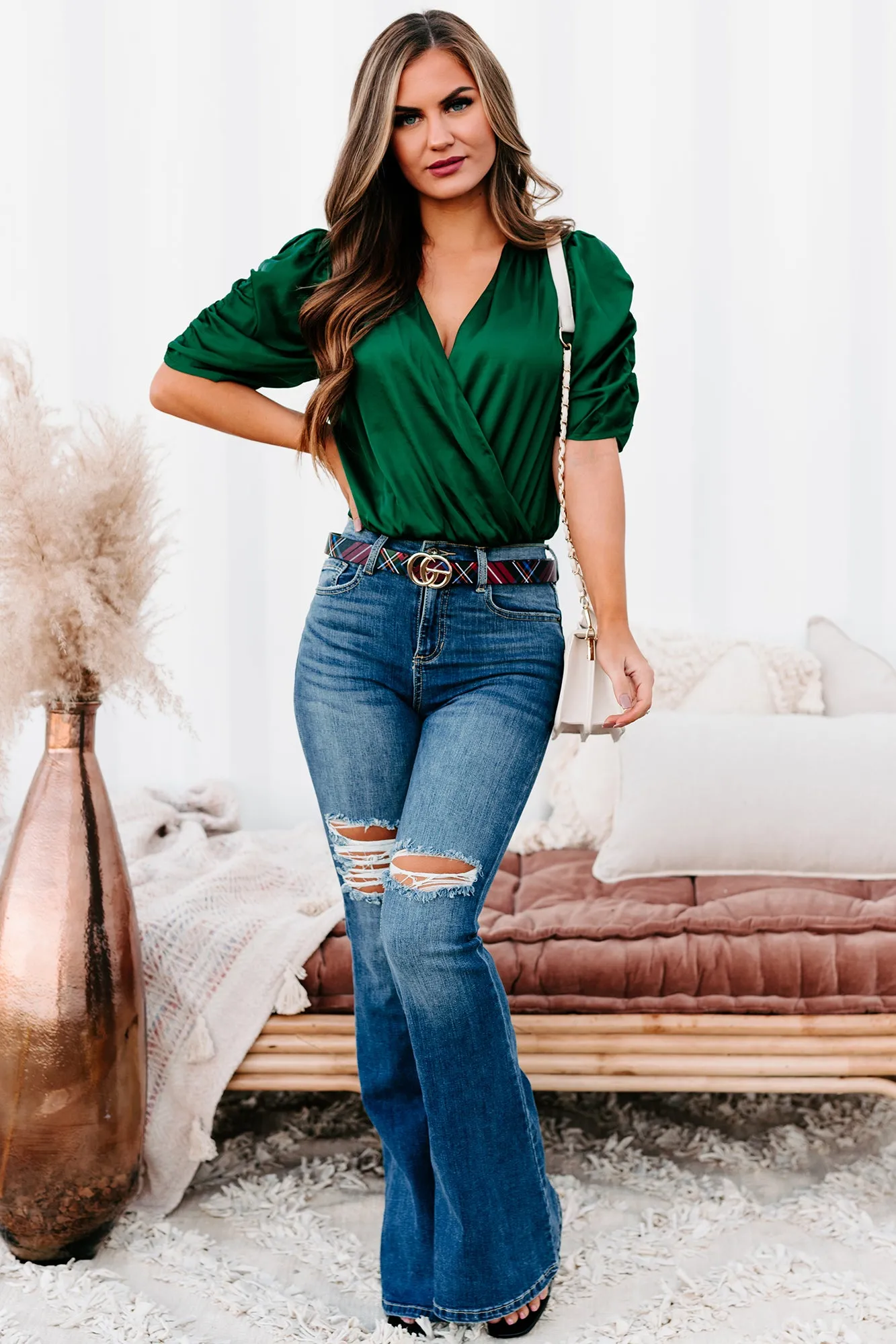 Caught Off Guard Sneak Peek High Rise Distressed Flare Jeans (Medium)