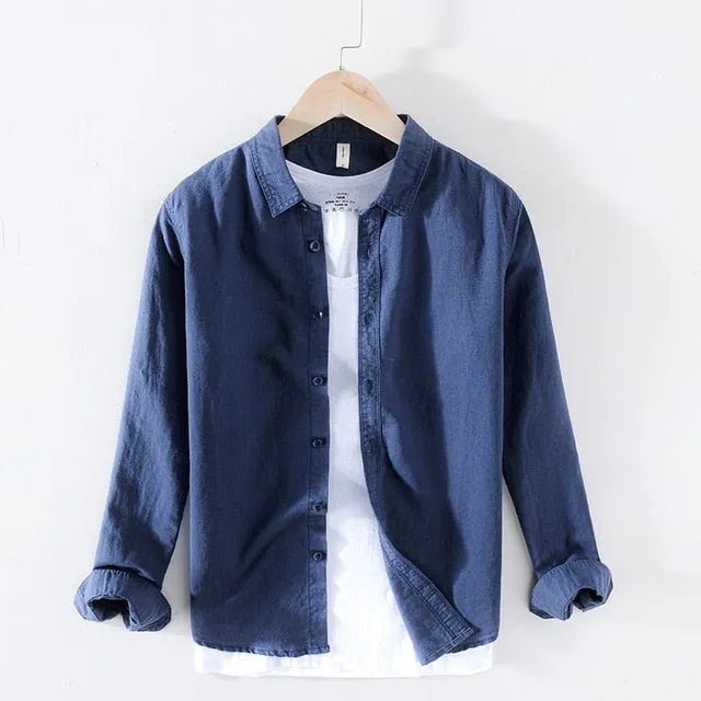 Cotton Linen Casual Shirts Men Basic Classic White Hawaiian Shirt 2020 Summer Male Long Sleeve Stand Collar Breathable Thin Tops