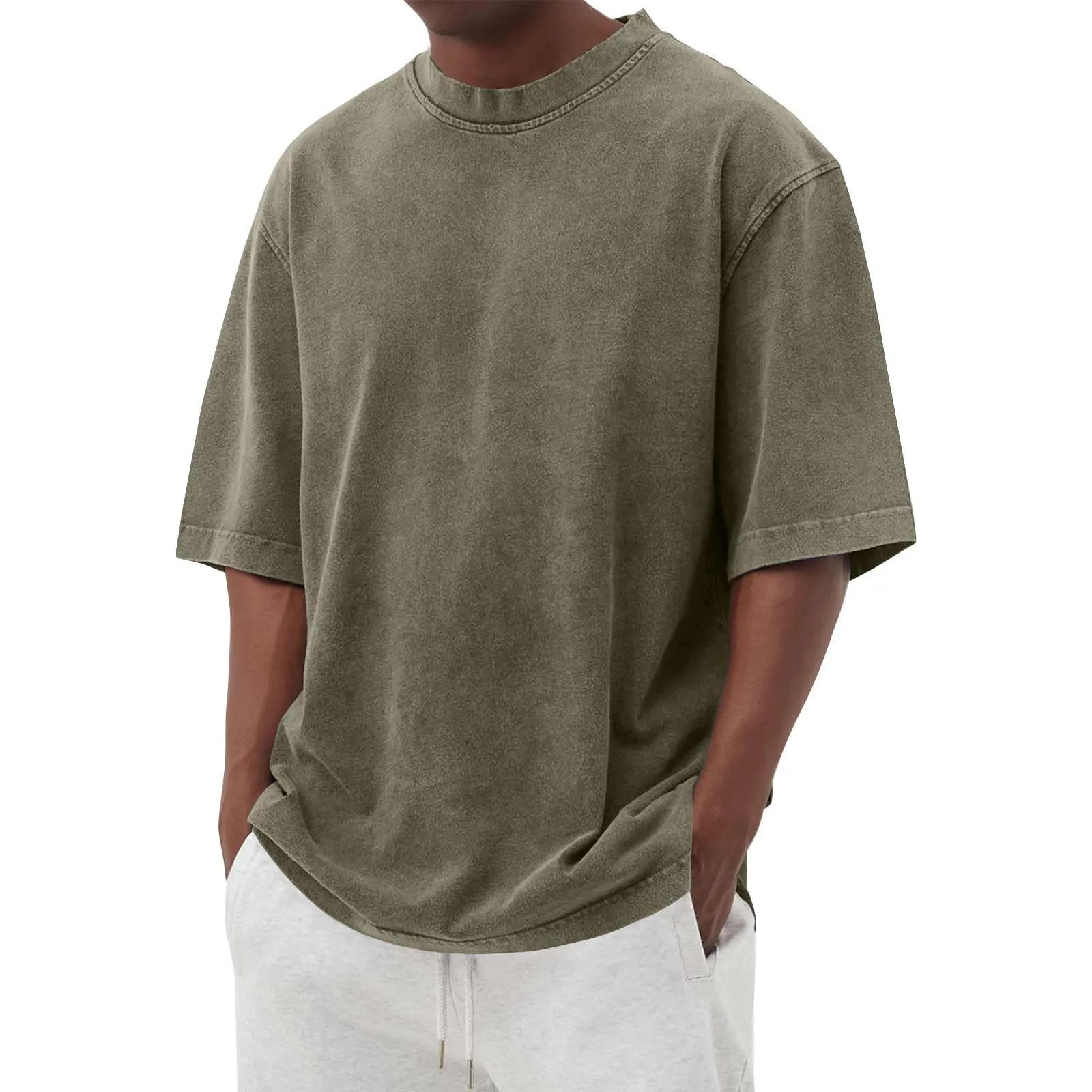 Cotton Shirt for Men Loose Fit Distressed Casual Half Sleeve T-Shirt Summer Retro Style Crewneck Pullover, Lighting Deals of Today My Order Shop The Look Baggy Style Tee(Army Green,3X-Large)