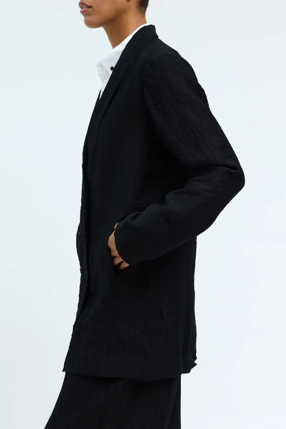 Crinkle Satin Beau Blazer | Black