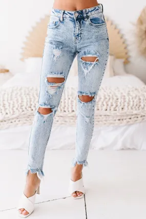 Draya High Rise Acid Wash Distressed Skinny Jeans (Light Acid)